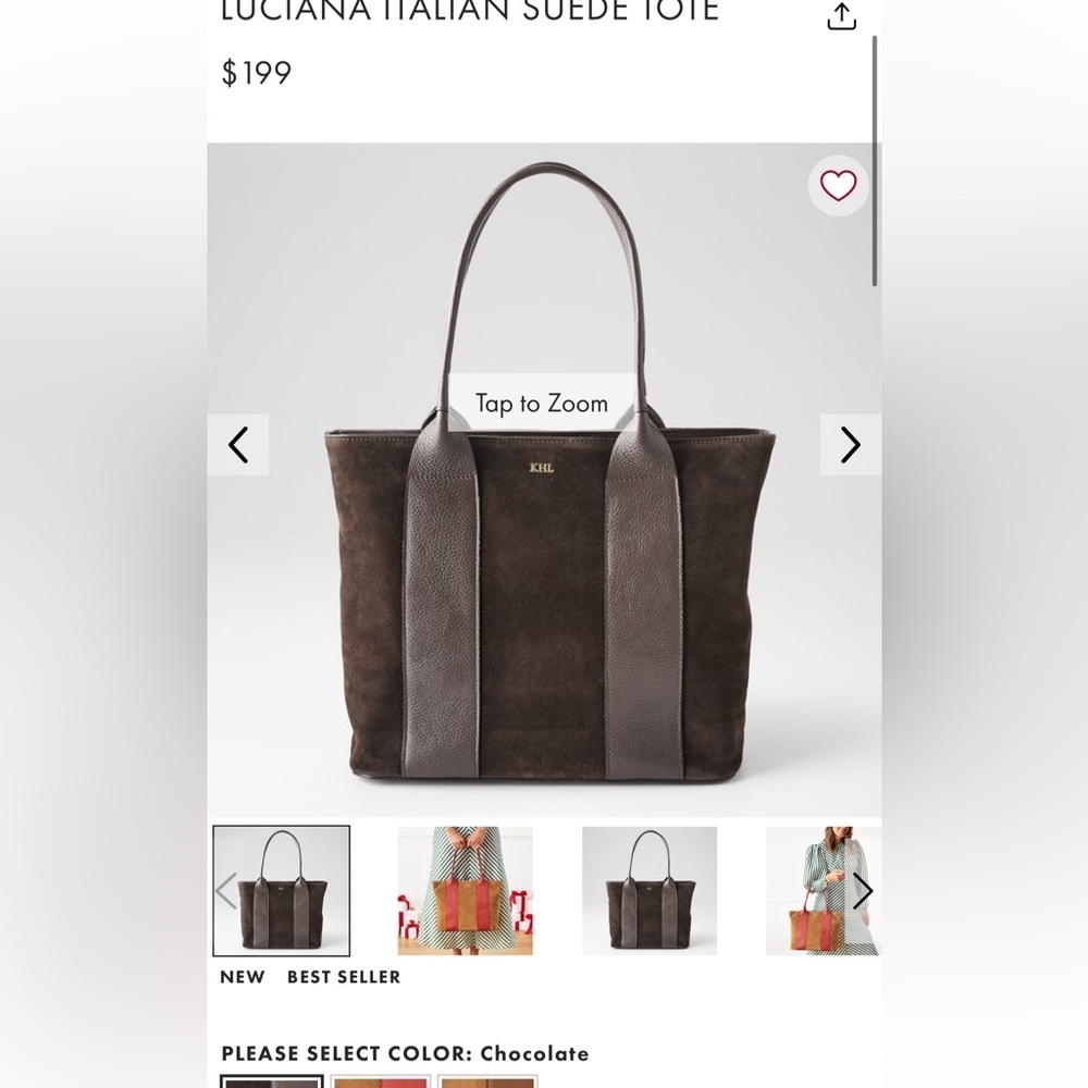 Luciana Italian suede tote chocolate Dark Brown Leather Tote Bag - Picture 3 of 4